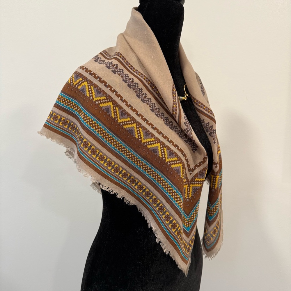 Yves Saint Laurent Silk Scarf Beige Brown - Picture 4 of 8